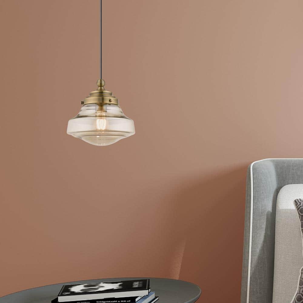 Livex Lighting Art Glass 1 - Light Pendant in  Antique Brass