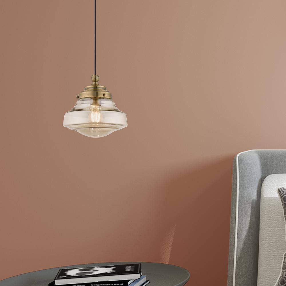 Livex Lighting Art Glass 1 - Light Pendant in  Antique Brass