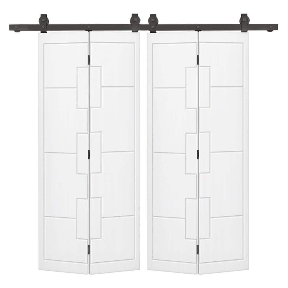 Calhome Modern Bi-Fold Double Barn Door with Sliding Hardware Kit