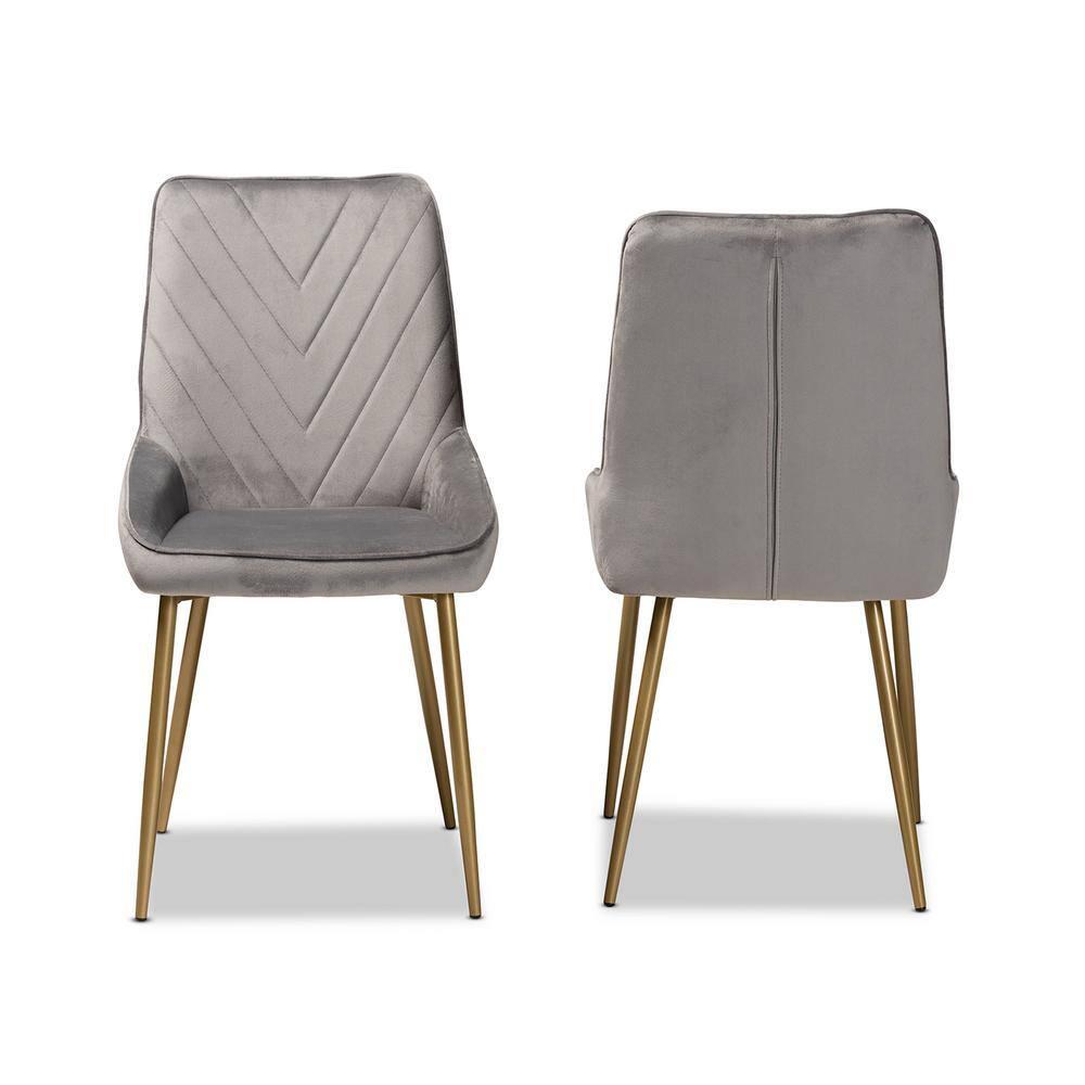 2pc Priscilla Velvet Fabric Upholstered Metal Dining Chair Set Gray/Gold - Baxton Studio