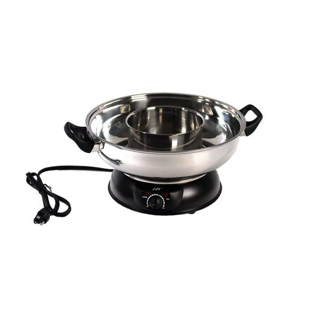 SPT  5 qt. Stainless Steel & Black Electric Shabu Pot