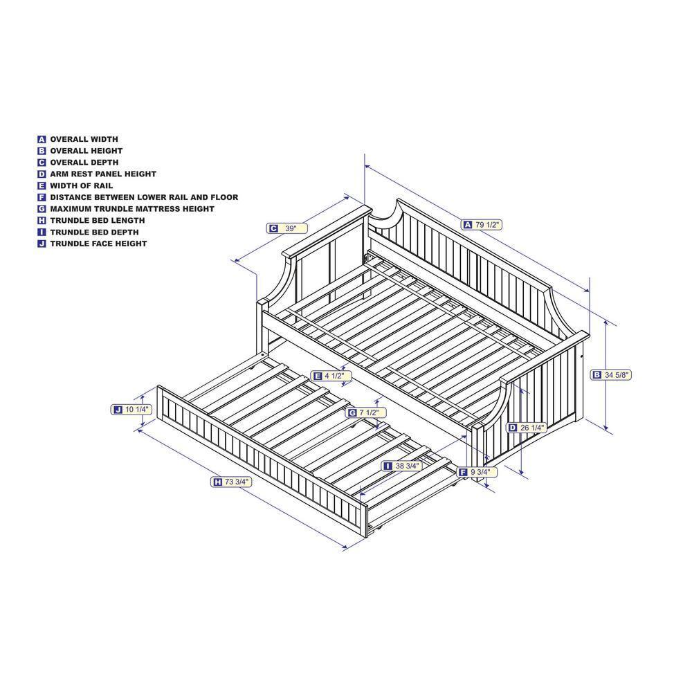 AFI Cambridge Twin Wood Daybed with Twin Size Trundle in White