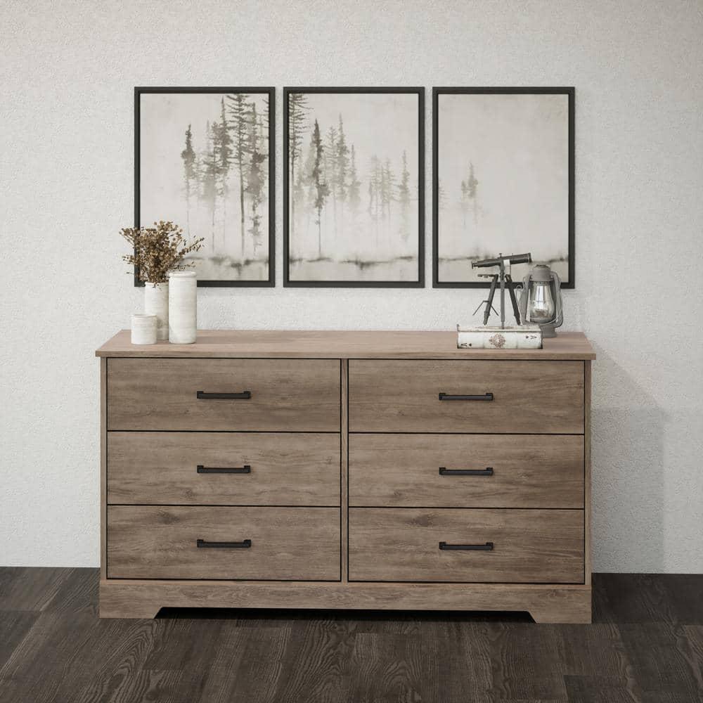 Prepac Rustic Ridge Farmhouse 6 Drawer Bedroom Dresser Brown