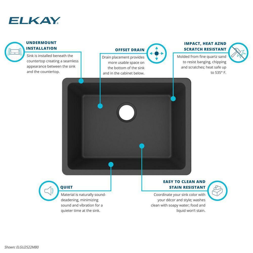 Elkay Quartz Classic 24-5/8" x 18-1/2" x 9-1/2" Single Bowl Undermount Sink, Graphite