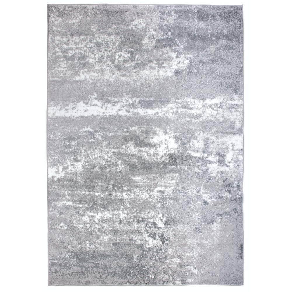 World Rug Gallery Distressed Abstract Watercolor Gray 5' x 7' Area Rug