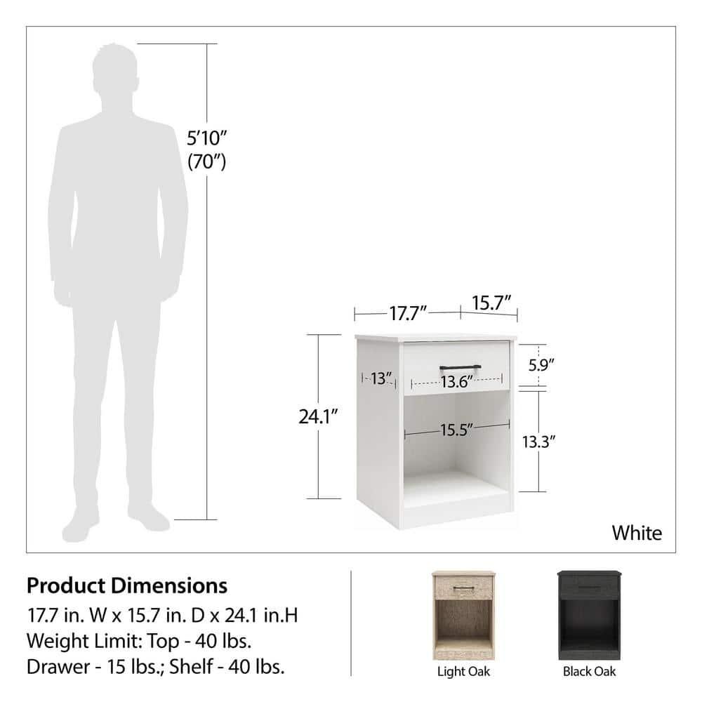 Ameriwood Home BrEZ Build Collection Pearce Nightstand with Drawer, White