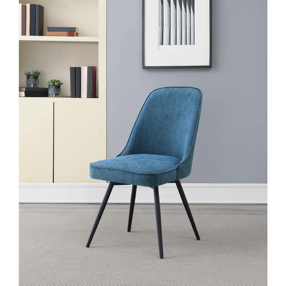 Martel Swivel Chair in Navy Herringbone Fabric with Black Legs