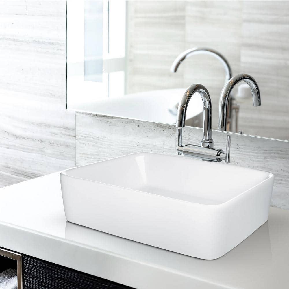 Miligore VESSEL-SK81 Miligore 15'' White Ceramic Rectangular Bathroom Sink