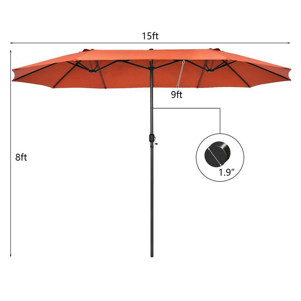 Costway 15FT Patio Double-Sided Umbrella Crank Outdoor Garden Market Sun Shade Orange