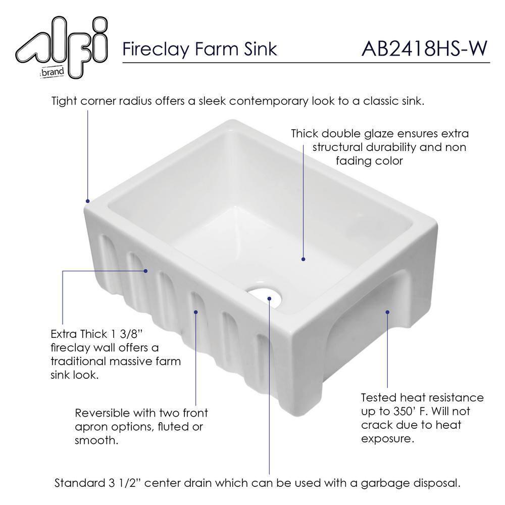24'' L Flush Single Bowl Fireclay Kitchen Sink