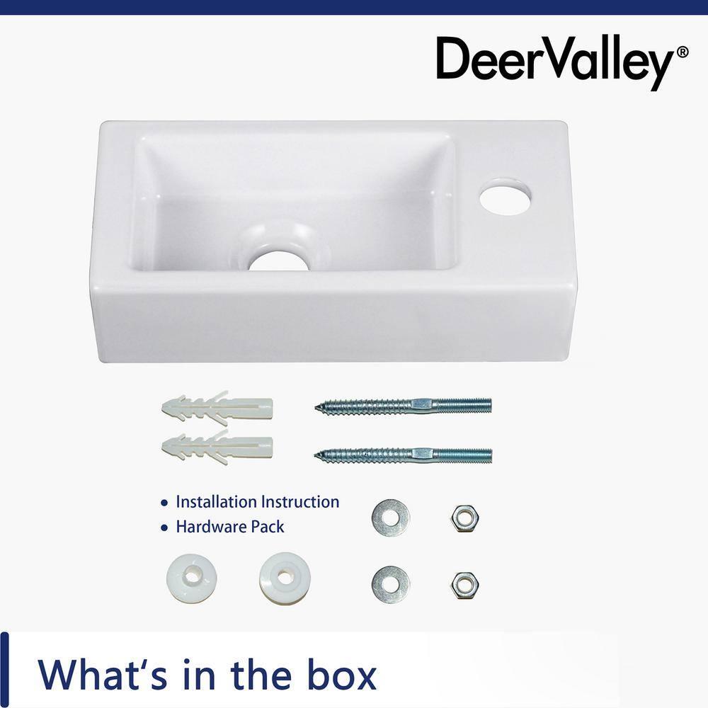 DeerValley DV-1V081R White Ceramic Rectangular 7'' Wall Mount Bathroom Sink