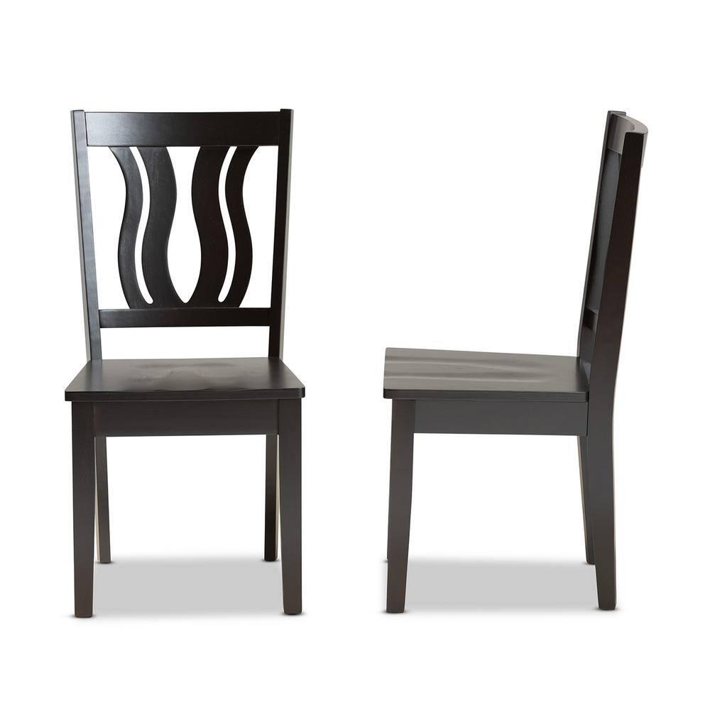 2pc Fenton Wood Dining Chair Set Brown - Baxton Studio: Geometric Back, Unupholstered, Malaysian Craft