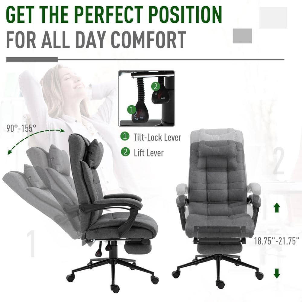 Vinsetto Executive Linen-Feel Fabric Office Chair High Back Swivel Task Chair with Upholstered Retractable Footrest, Headrest and Padded Armrest, Dark Grey