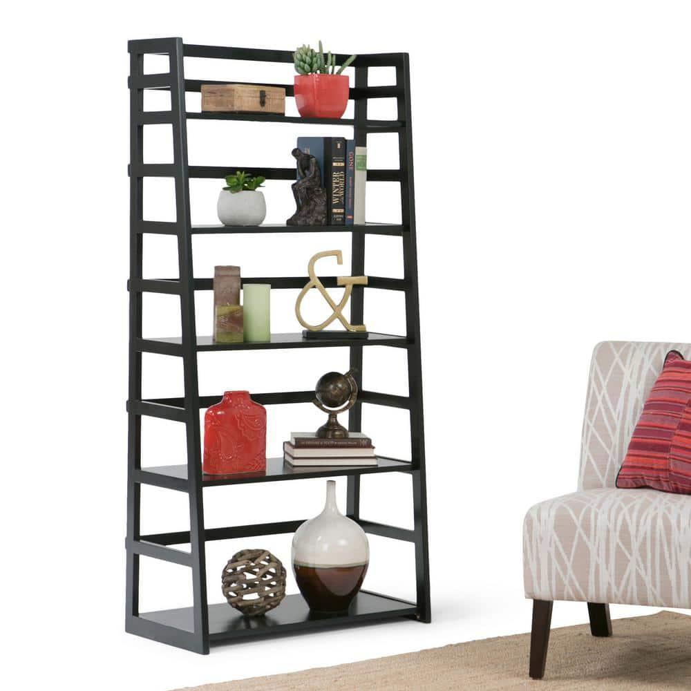 Simpli Home Acadian 30"W Solid Wood 5 Shelf Ladder Bookcase with Open Shelves