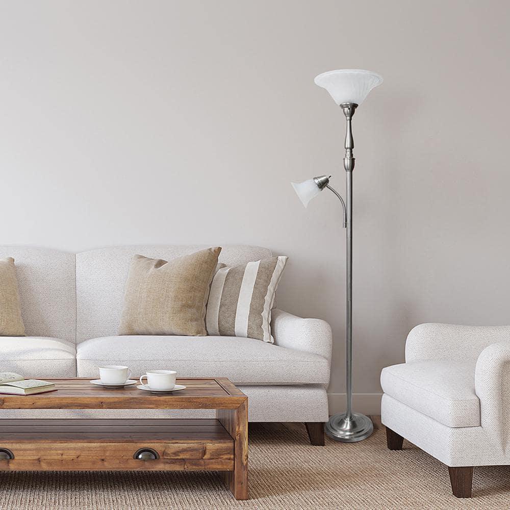 71" 2-Light Mother Daughter Floor Lamp Brushed Nickel - Elegant Designs: Adjustable, UL Listed, Metal Body