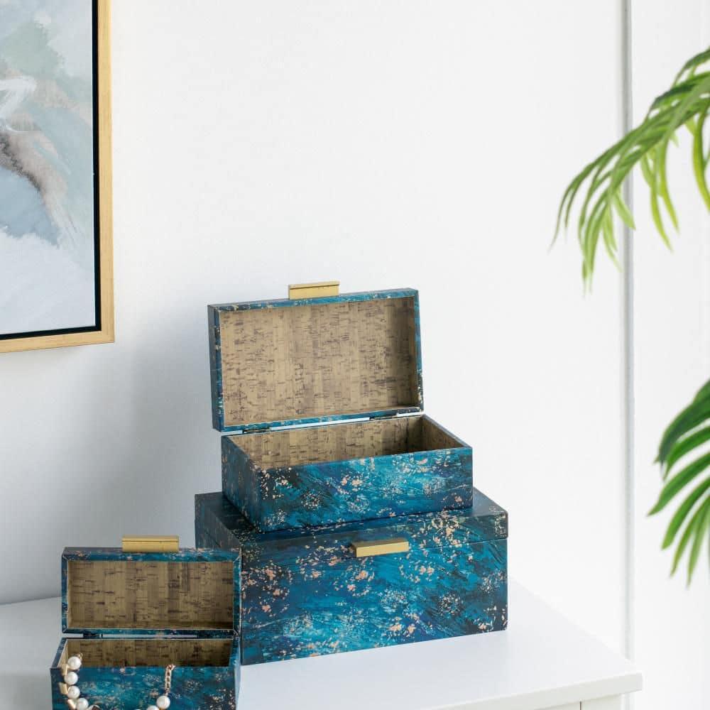A&B Home  - Rectangular Decorative Boxes - Set of 3 - Blue