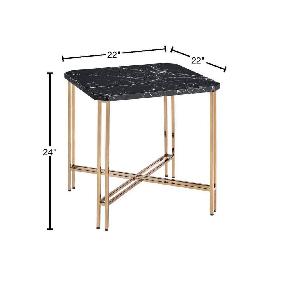 Daxton Faux Marble Square End Table Black/Gold - Steve Silver Co.: Glam Style, Iron Base, 24" Height