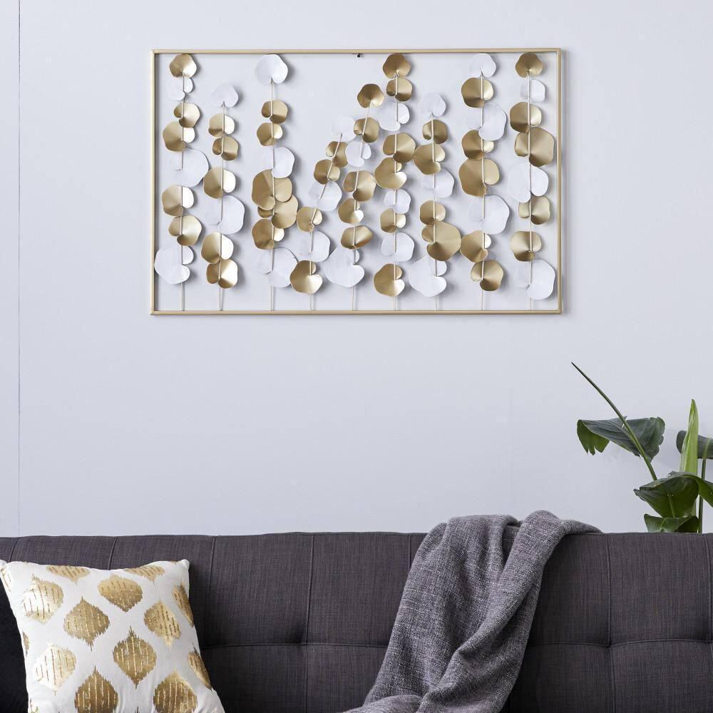DecMode Gold Metal Floral Wall Decor with White Accents