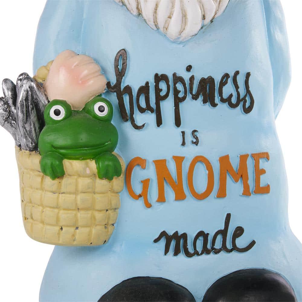24" Magnesium Oxide "Happiness is Gnome Made" Indoor/Outdoor Garden Gnome Statue Green/Blue - Alpine Corporation