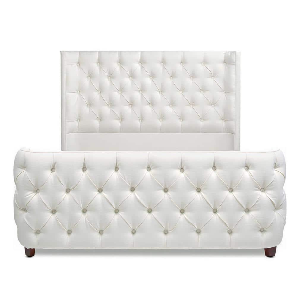 Jennifer Taylor Home Geneva Curved Wing Upholstered Platform Bed Frame, Queen, Antique White Polyester