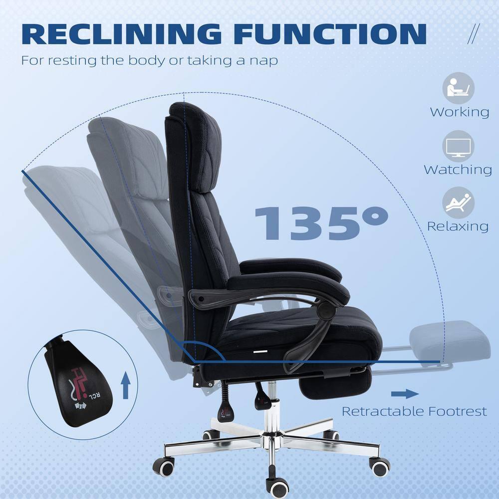 Vinsetto High-Back Ergonomic Office Chair with Footrest, Microfiber Computer Chair with Reclining Function and Armrest, Executive Office Chair, Black