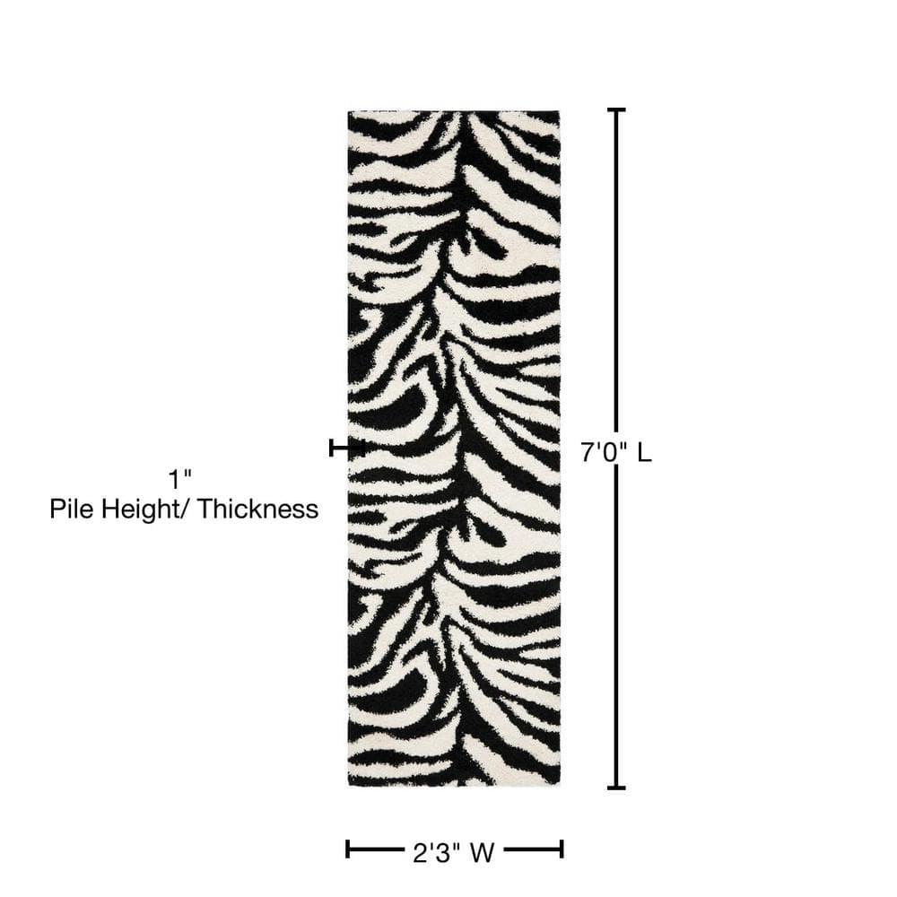 Florida Shag SG452 Power Loomed Indoor Runner Rug - Ivory/Black - 2'3"x7' - Safavieh.