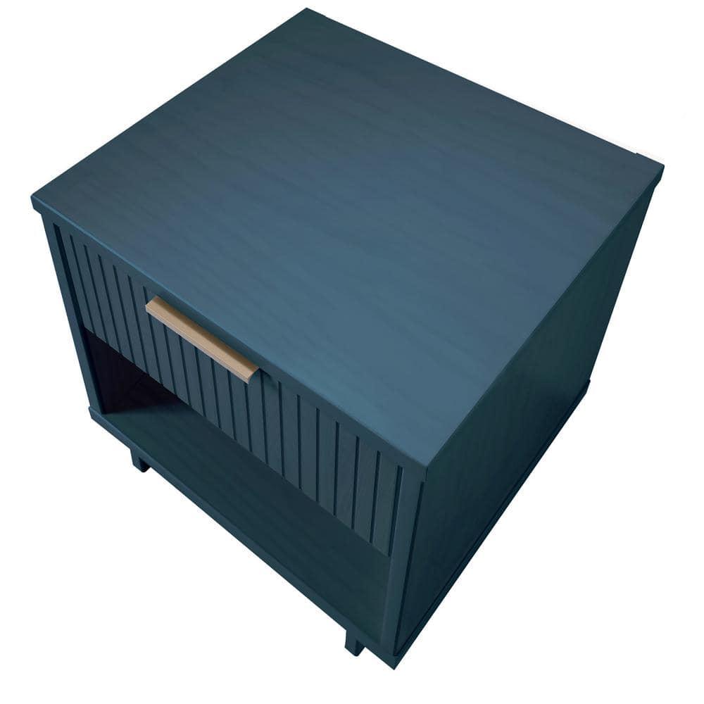 Manhattan Comfort Granville Modern 1 Drawer Nightstand Midnight Blue: Wood Frame, Storage Shelf, 30 Day Warranty