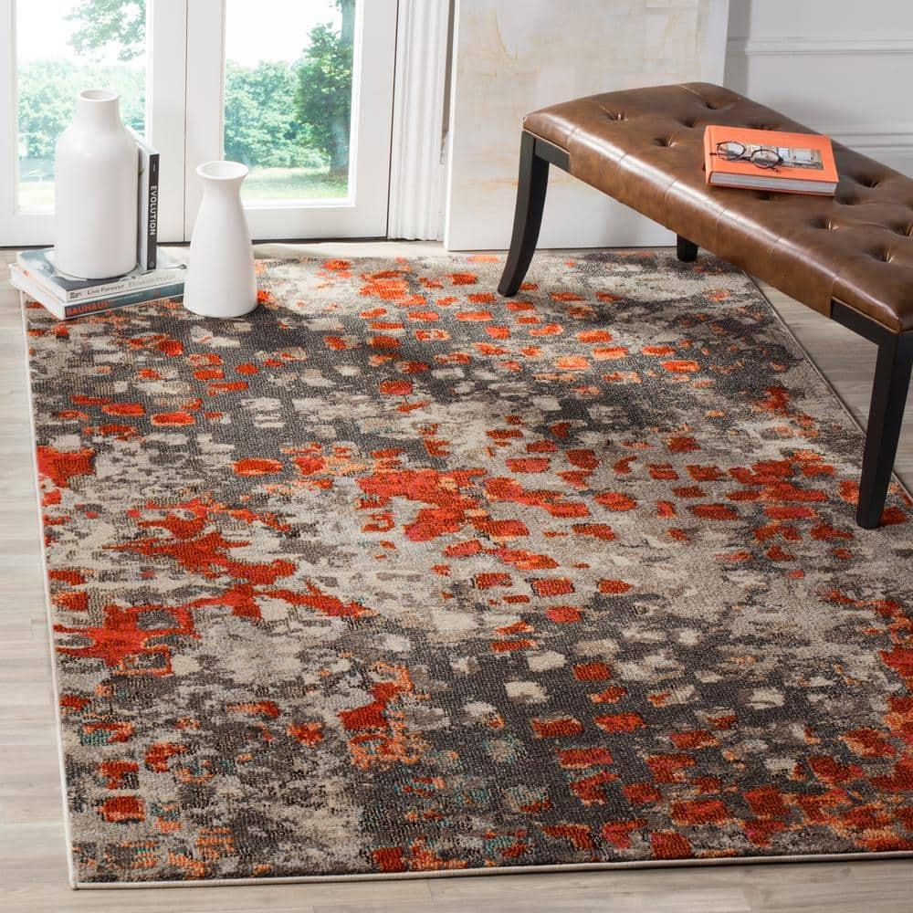 Monaco MNC225 Power Loomed Indoor Accent Rug - Grey/Orange - 2'2"x4' - Safavieh