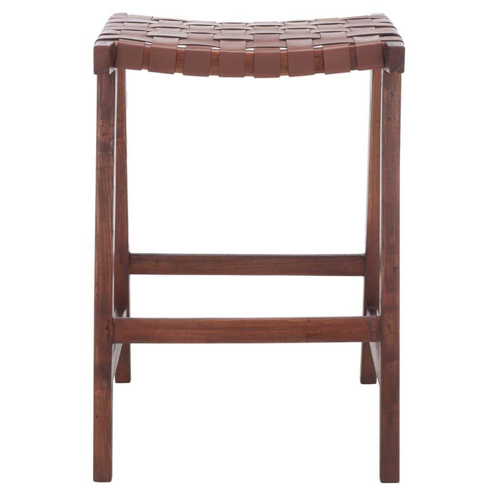 Abreu Rectangle Counter Stool - Cognac/Walnut - Safavieh