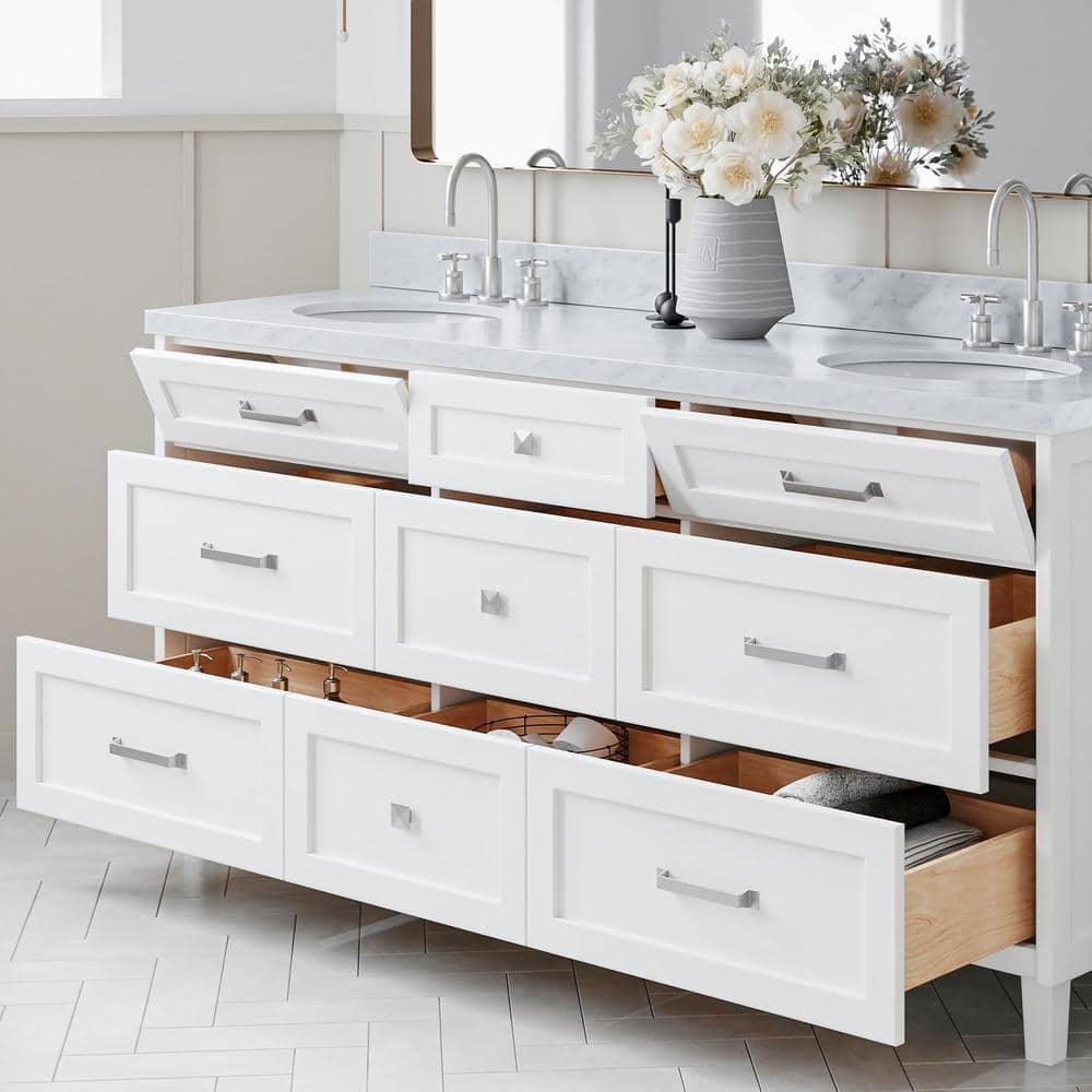 ARIEL Monrow 73 Double Sink Bathroom Vanity with Italian Carrara Marble Top