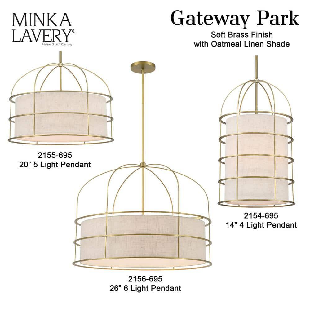 2155-695-Minka Lavery-Gateway Park - 5 Light Convertible Pendant-15 Inches Tall and 20 Inches Wide-Soft Brass Finish