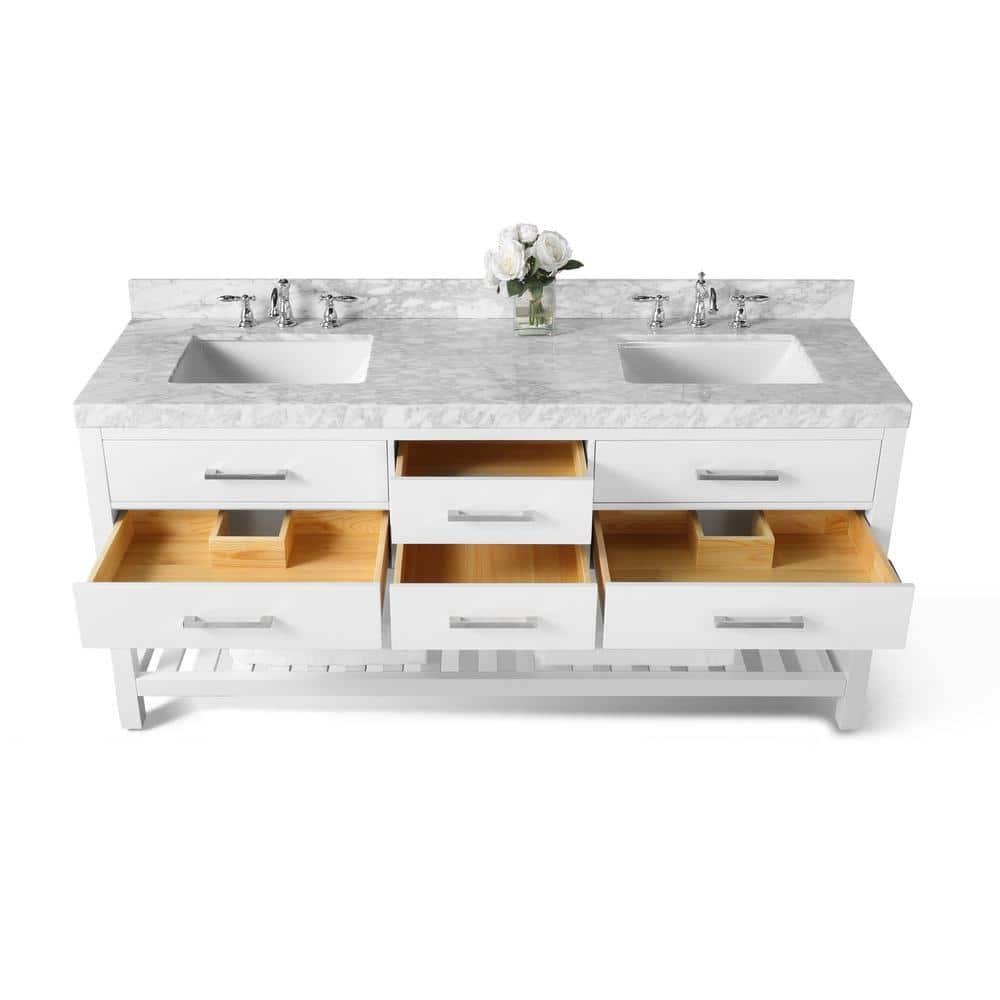 Elizabeth 72'' White Double Vanity with Carrara Marble Top