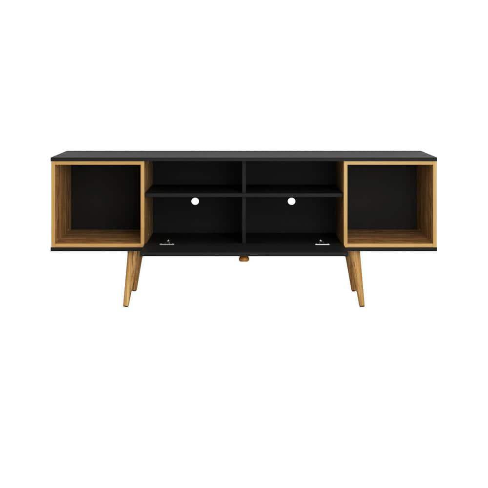 Theodore TV Stand for TVs up to 60" Black/Cinnamon - Manhattan Comfort: Entertainment Center with Cable Management