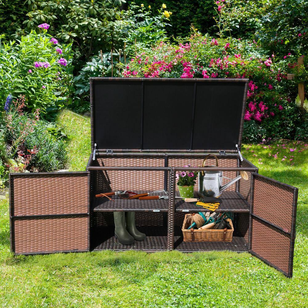 Kadyn 88 Gallon Garden Patio Rattan Storage Container Box-Brown