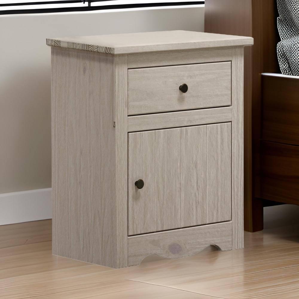 Stav White Solid Wood 1 Drawer Nightstand with Bronze Knobs