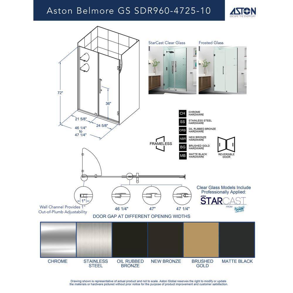 Belmore GS 47" x 72" Hinged Frameless Frosted Shower Door