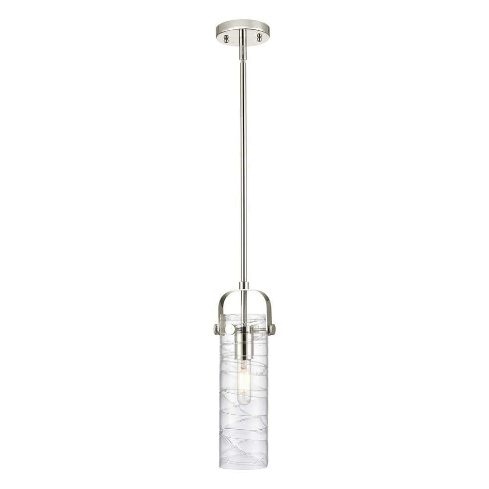 Pilaster II Cylinder 100-Watt 1 Light Polished Nickel Shaded Pendant Light with Clear glass Clear Glass Shade