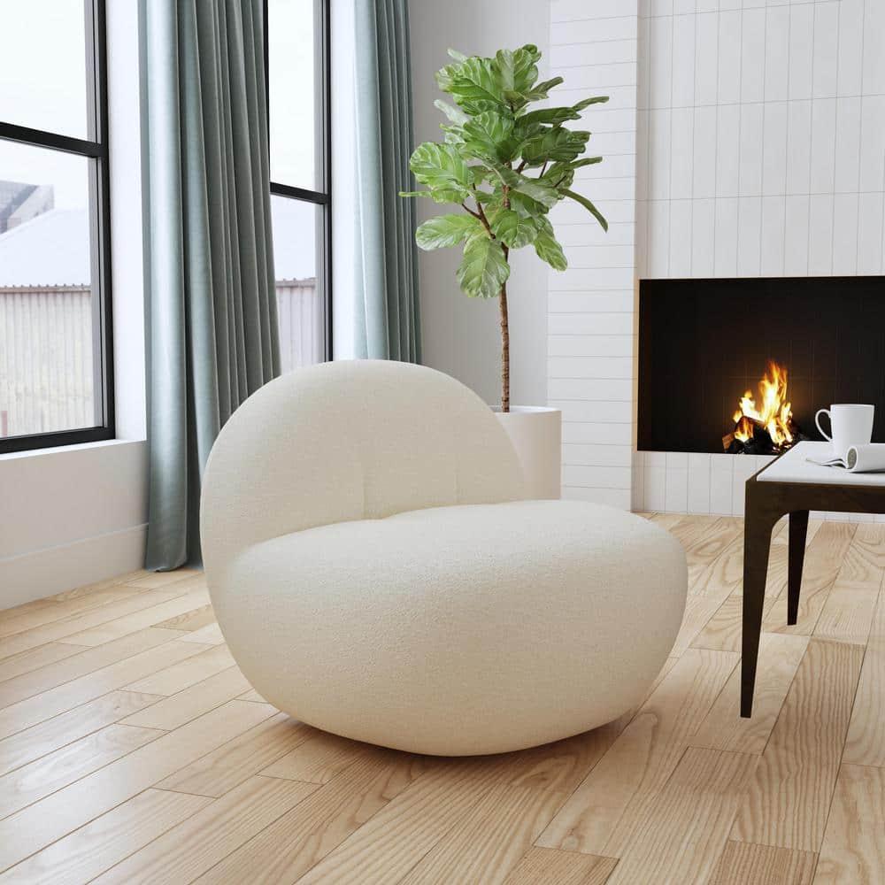 Armless Swivel Chair White Faux Shearling - HomePop: Upholstered Accent, Metal & Wood Frame, 300 lbs Capacity