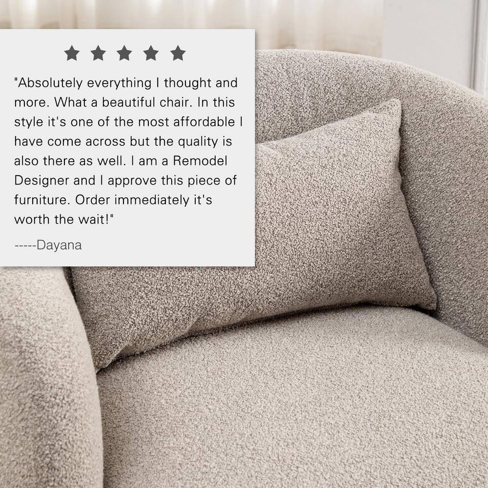 Boucle Upholstered Swivel Armchair Taupe - Kinwell: Pine Frame, 360° Metal Base, 300 lbs Capacity
