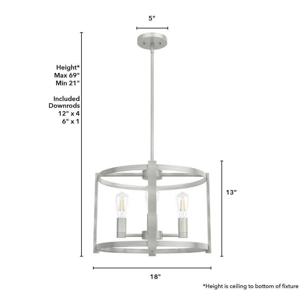 Hunter - Astwood 4-light Brushed Nickel, Medium Size Chandelier, Dimmable, Caged Style, Drum Shaped, for Bedrooms, Kitchens, Dining, Living Rooms - 19134