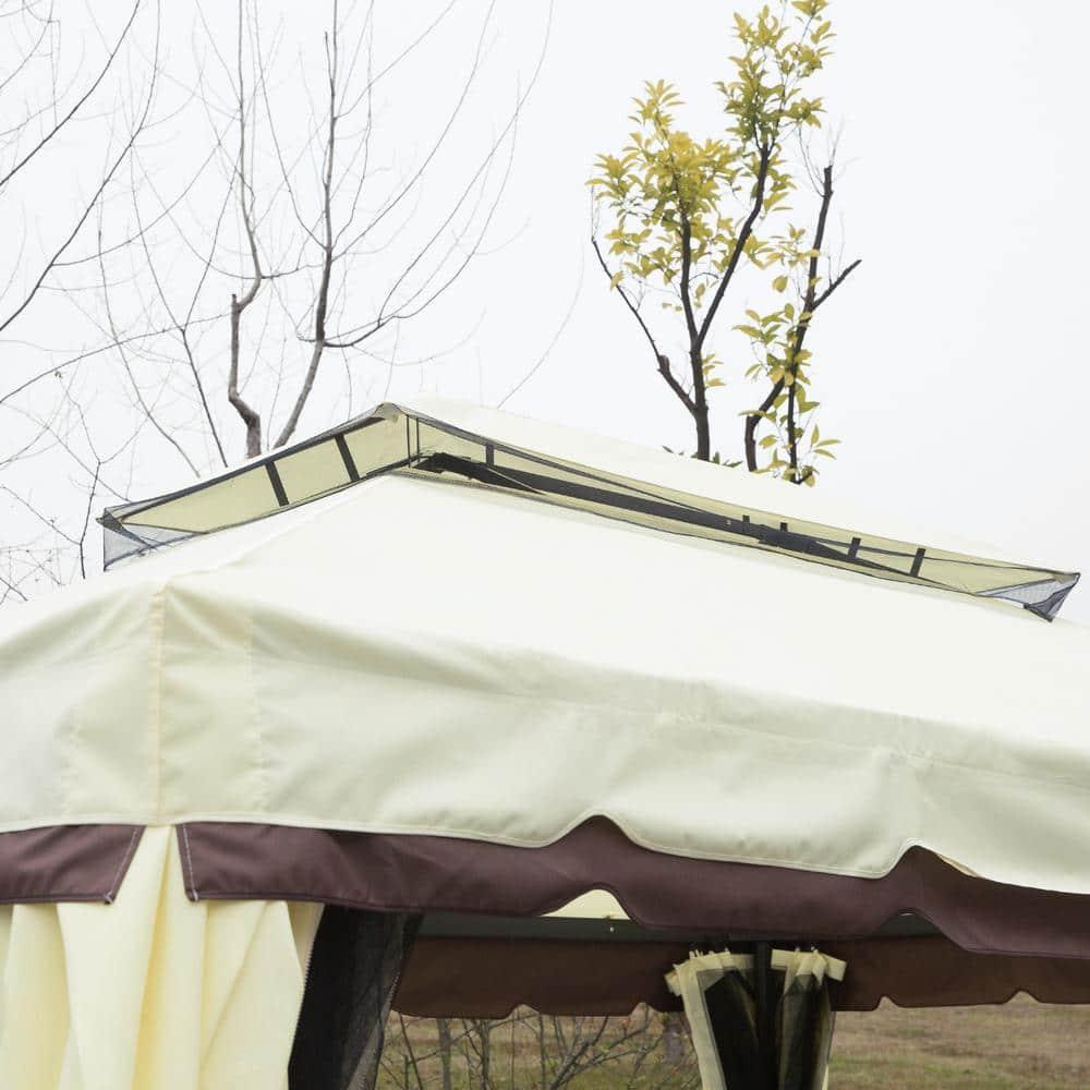 Outsunny 10' x 13' Patio Gazebo, 2-Tier Polyester Roof, Vented Canopy, Mesh, Portable Aluminum Frame for Outdoor, Cream White