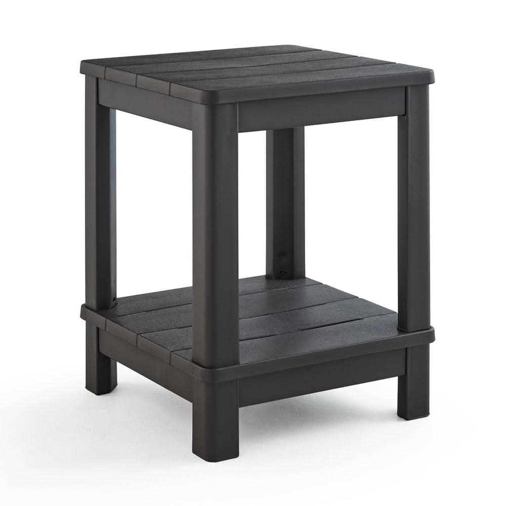 Deluxe 20 in. Resin Brown Square Patio Side Table With Storage