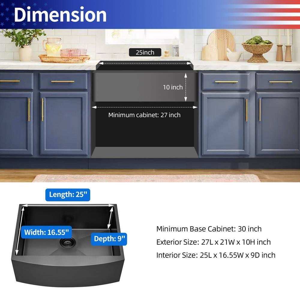 27'' L Farmhouse / Apron Single Bowl Stainless Steel Kitchen Sink