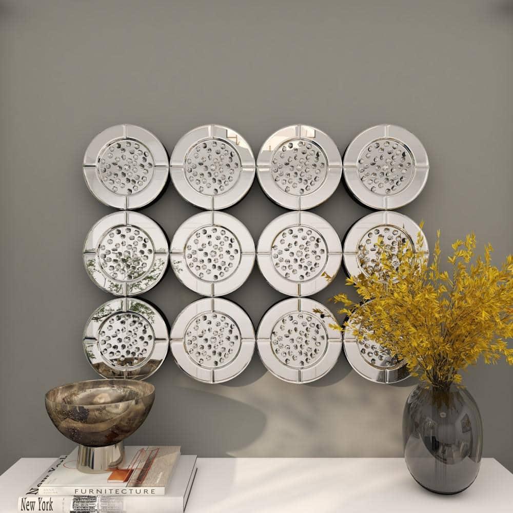 DecMode 39" x 29" Silver Wall Mirror with Floating Crystals
