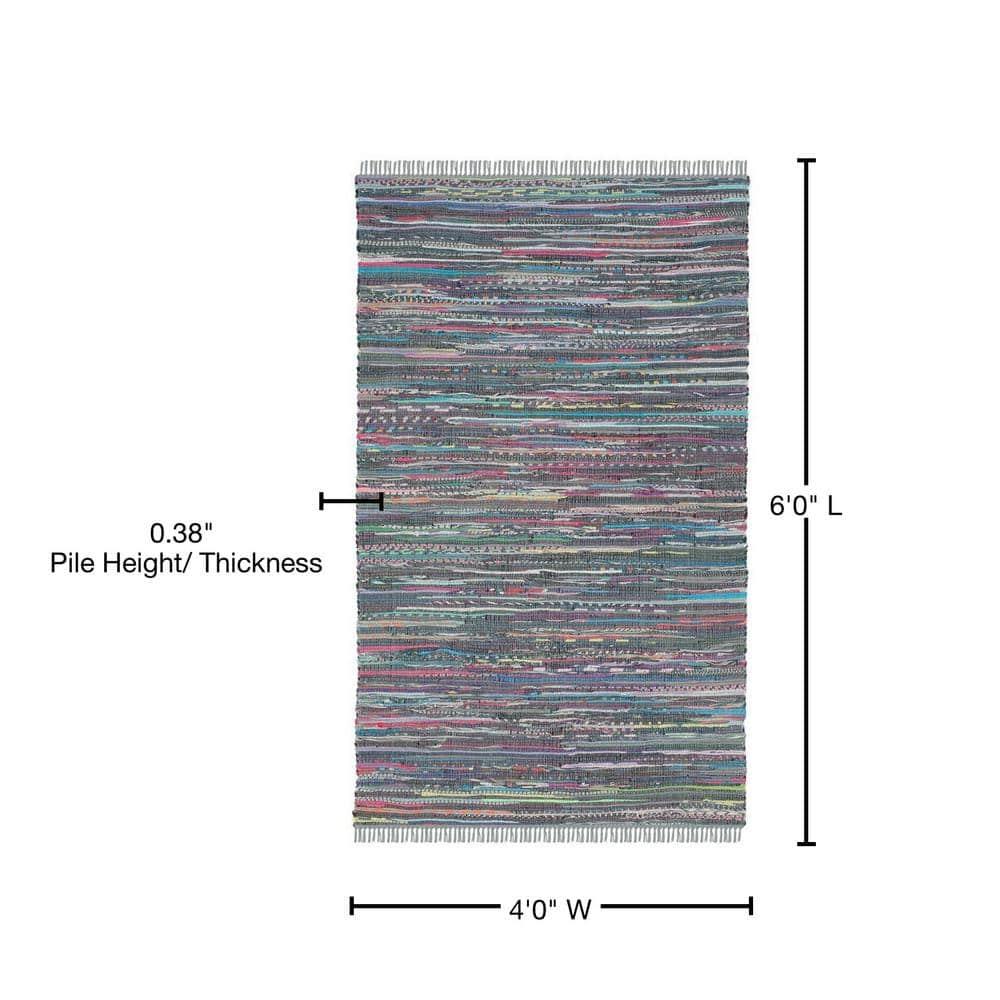 Rag Rug RAR121 Hand Woven Indoor Accent Rug - 4'x6' - Aqua/Multi - Safavieh