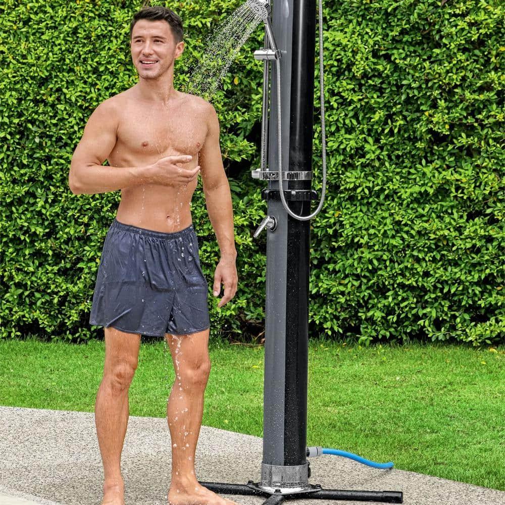 Bestway SolarFlow 9.2 Gallon Water Capacity Solar Heat Outdoor Shower with Adjustable Shower Head, Multiple Spray Settings and Quick Connector, Black