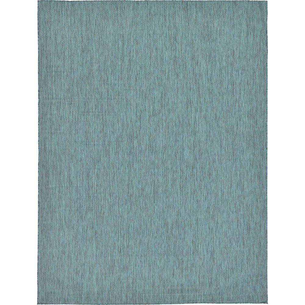 Unique Loom 9' 0 x 12' 2 Rectangle Indoor/Outdoor Solid Teal Area Rug