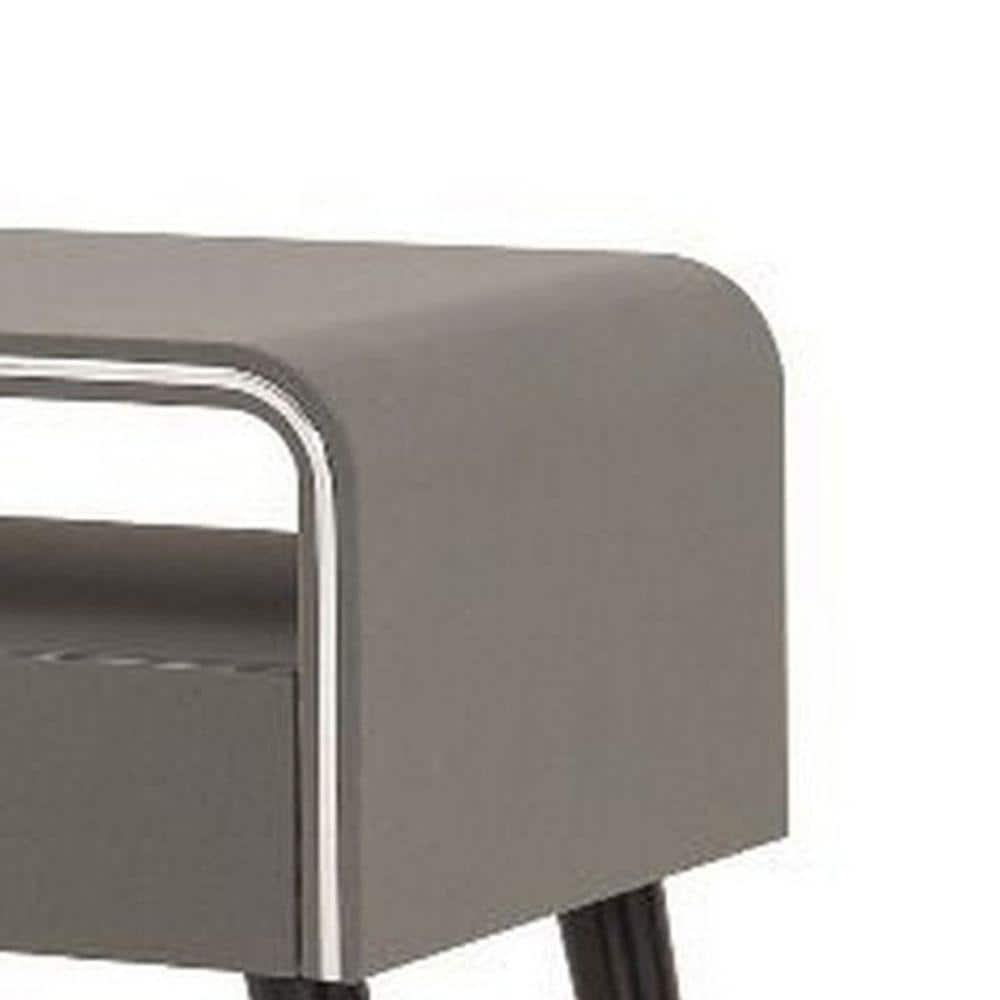 Curved Edge 1 Drawer Nightstand with Chrome Trim, Gray & Brown