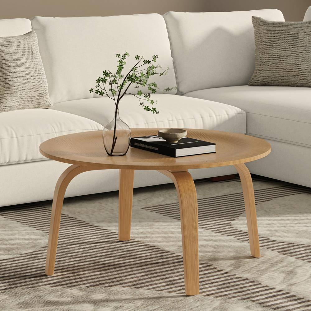 Simpli Home Payton 34"W Solid Wood Contemporary Round Coffee Table with Wide, Slightly Raised Edge