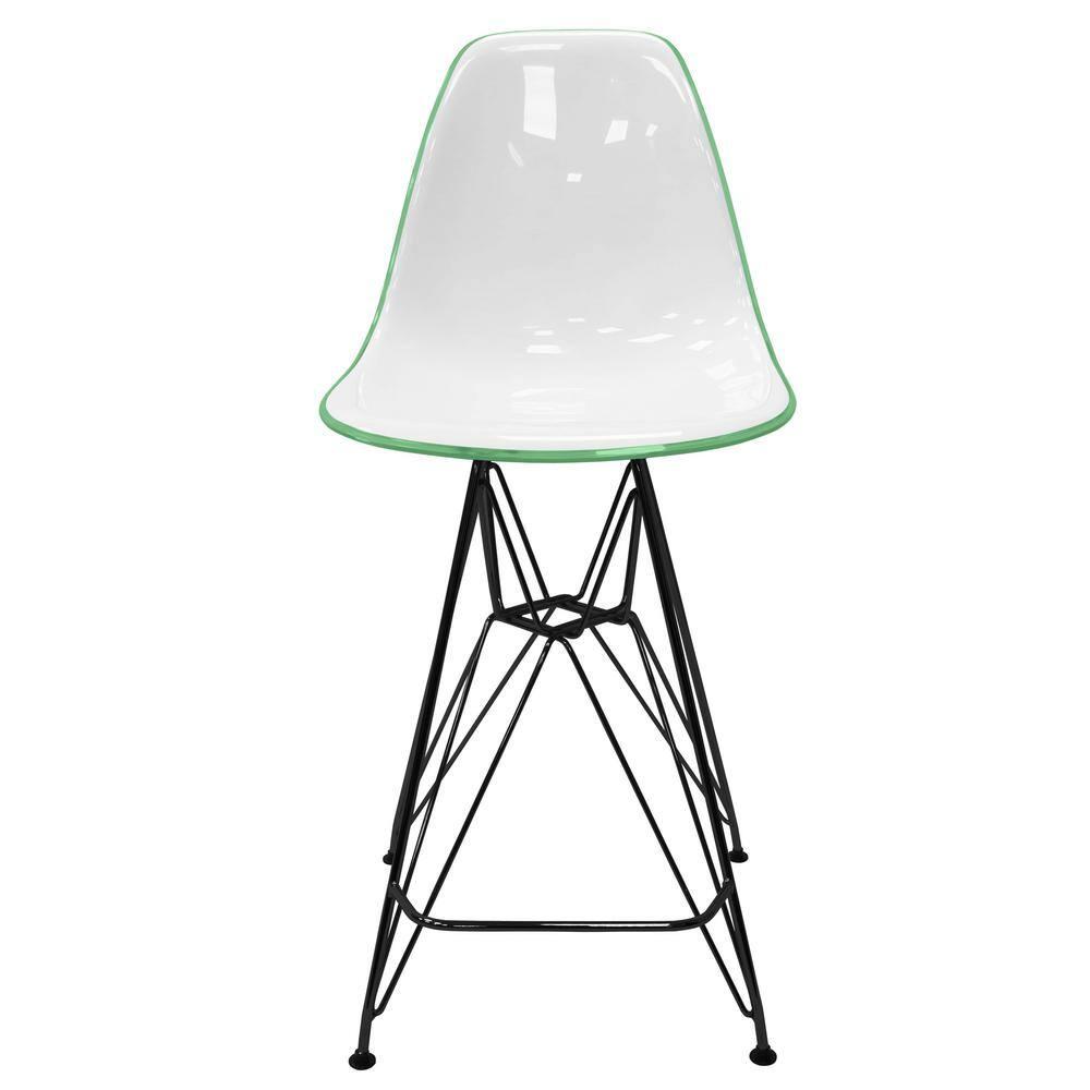 LeisureMod Cresco Mid Century Modern Acrylic Counter Height Barstool with Black Steel Base – Ideal for Kitchens and Dining Rooms, White/Green